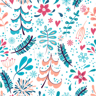 Tapete Winterblumen und Schneeflocken