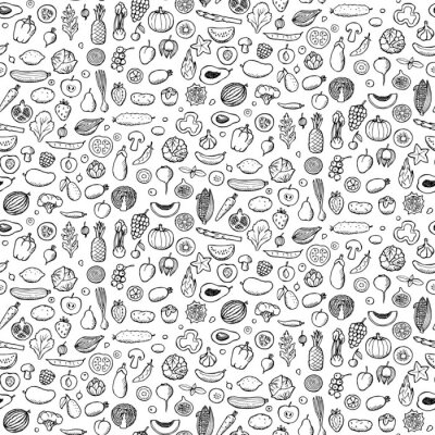 Tapete Winzige Gemüse- und Obstsorten skizziert
