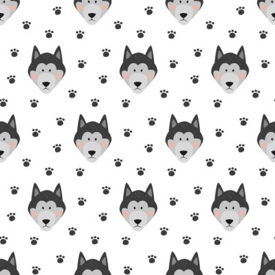 Tapete Wolfsköpfe und Pfotenabdrücke