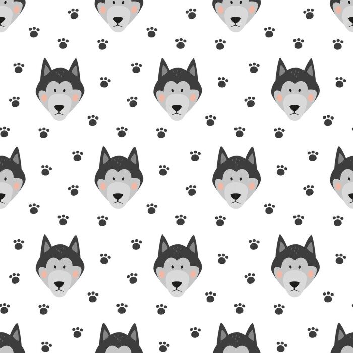 Tapete Wolfsköpfe und Pfotenabdrücke