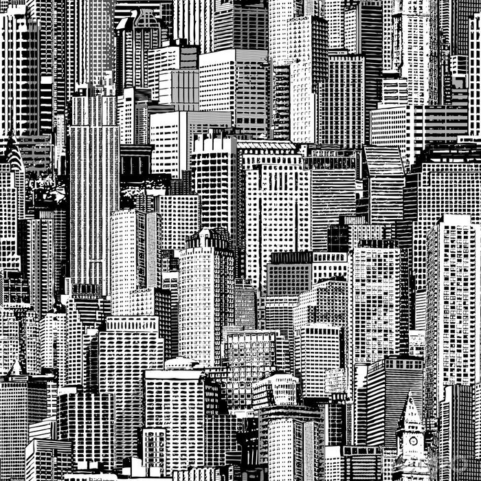 Tapete Wolkenkratzer-Stadt-nahtloses Muster (groß) ist Handzeichnung von verschiedenen Hochhäusern wie Manhattan in der isometrischen Projektion. Hochauflösende nahtlose Beschaffenheit