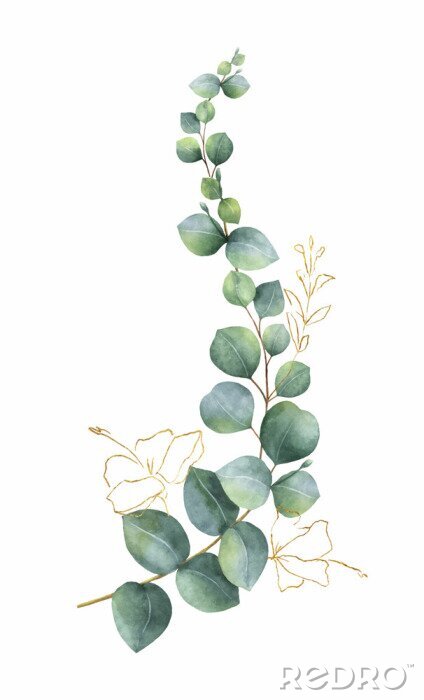 Tapete XXL Eukalyptusblätter mit Farben gemalt