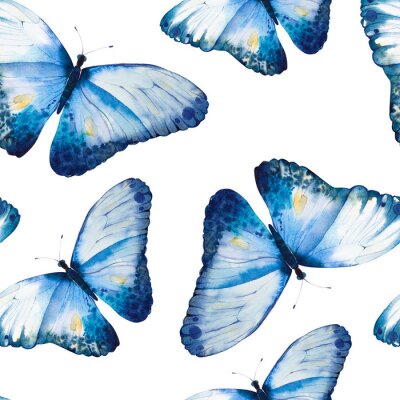 Tapete Zarte blaue Schmetterlinge auf weißem Hintergrund