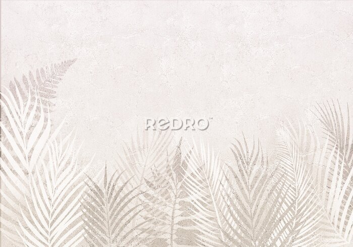 Tapete Zarte Farnblätter in Beigetönen