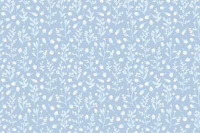 Tapete Zarte Feldblumen auf blauem Hintergrund