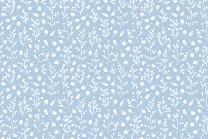 Tapete Zarte Feldblumen auf blauem Hintergrund