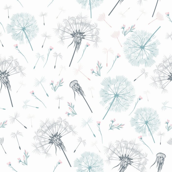 Tapete Zarte graue Pusteblumen auf weißem Hintergrund