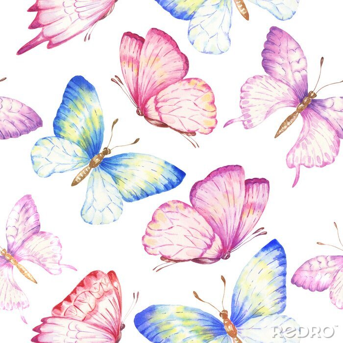 Tapete Zarte rosa und blaue Schmetterlinge