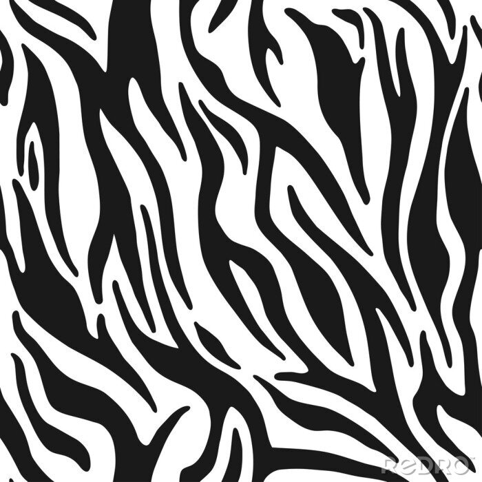 Tapete Zebra print. Stripes animal skin, tiger stripes, abstract pattern, line background. Black and white vector monochrome seamles texture.