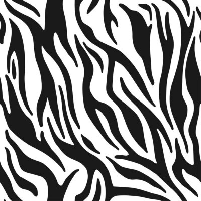 Tapete Zebra print. Stripes animal skin, tiger stripes, abstract pattern, line background. Black and white vector monochrome seamles texture.