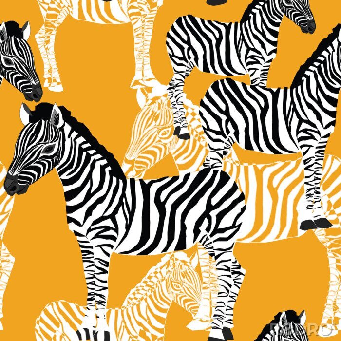 Tapete Zebras auf orangefarbenem Hintergrund