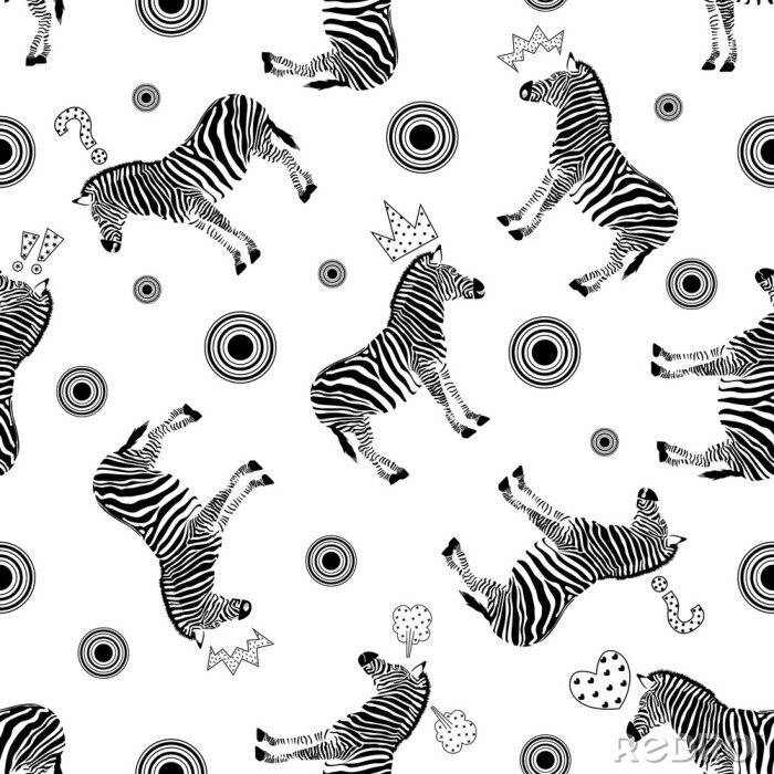 Tapete Zebras schwarz-weiße Punkte und Kronen