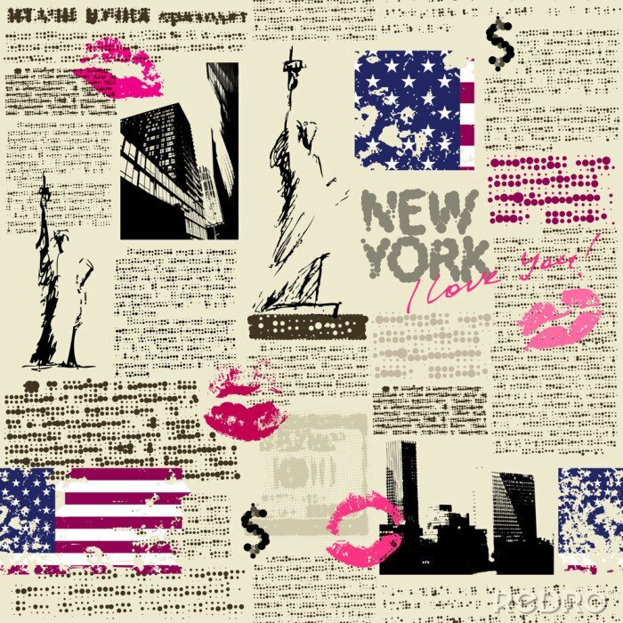 Tapete Zeitung New York mit der Skizze Statue of Liberty