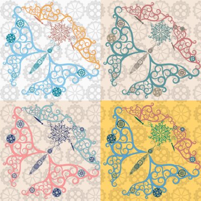 Tapete Zierschmetterlinge auf Fliesen