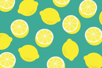 Tapete Zitronen ganz und teilweise auf grünem Hintergrund