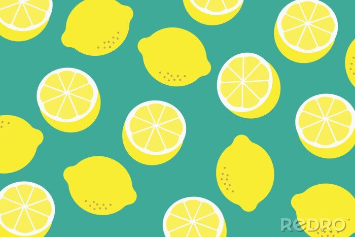 Tapete Zitronen ganz und teilweise auf grünem Hintergrund