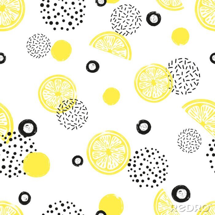 Tapete Zitronen und gemusterte Kreise