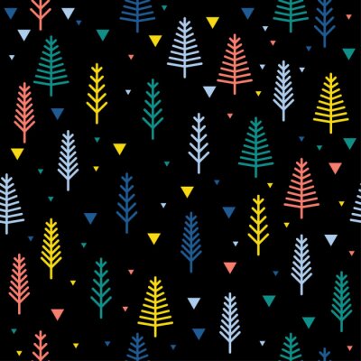 Tapete Zusammenfassung Wald nahtlose Muster Hintergrund. Kindliche einfache Hand gezeichnete Abdeckung