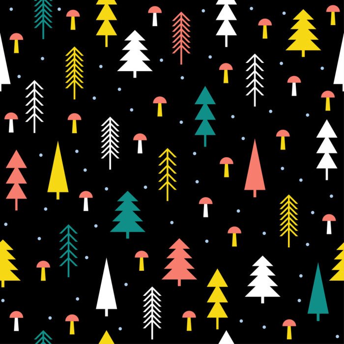 Tapete Zusammenfassung Wald nahtlose Muster Hintergrund. Kindliche einfache Hand gezeichnete Abdeckung