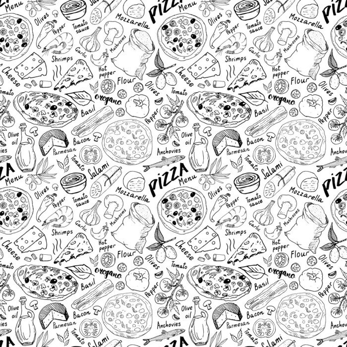 Tapete Zutaten für Pizza auf weißem Hintergrund