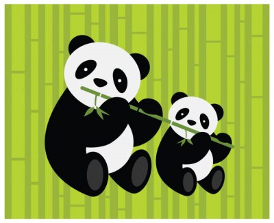 Zwei Pandas essen Bambus
