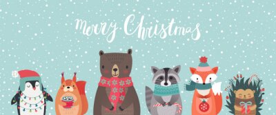 Weihnachten Christmas card with animals, hand drawn style.