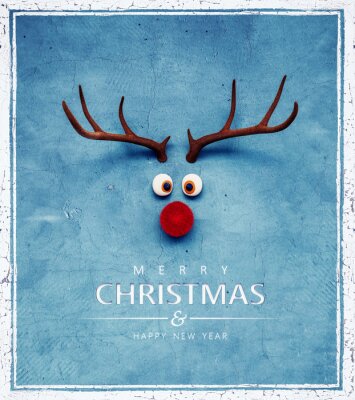 Weihnachten Christmas Reindeer with red cold nose on blue background 3D Rendering
