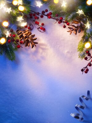 Weihnachten Christmas tree light; blue snow background;