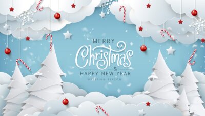 Weihnachten Winter christmas composition in paper cut style.Merry Christmas text Calligraphic Lettering Vector illustration.